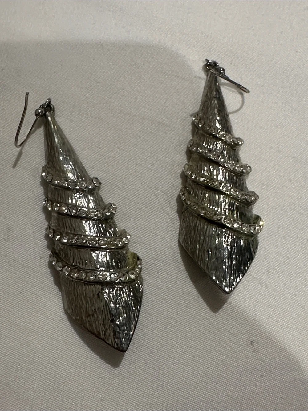 Silver Spiral Drop Earrings - Sparkling Ribbon Design